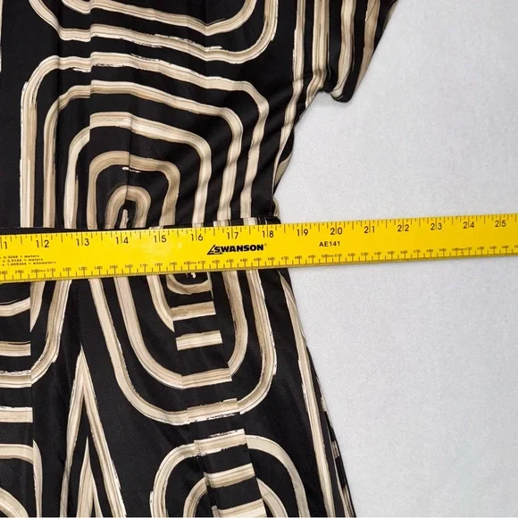 Donna Karan Black Cream Geometric Printed Midi Shirt Dress Buttons Down Size 16 - Picture 15 of 16